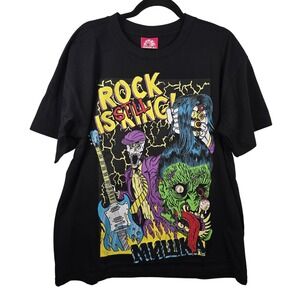 MNWKA T-shirt Rock Is Still King Skull Guitar Large Rock And Roll 100% Cotton